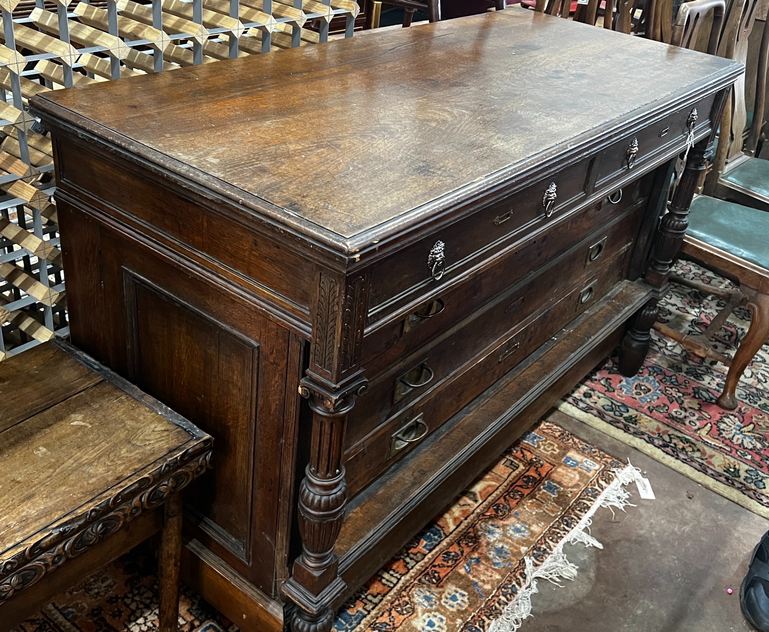 A 19th century French oak and pine commode, length 154cm, depth 66cm, height 97cm